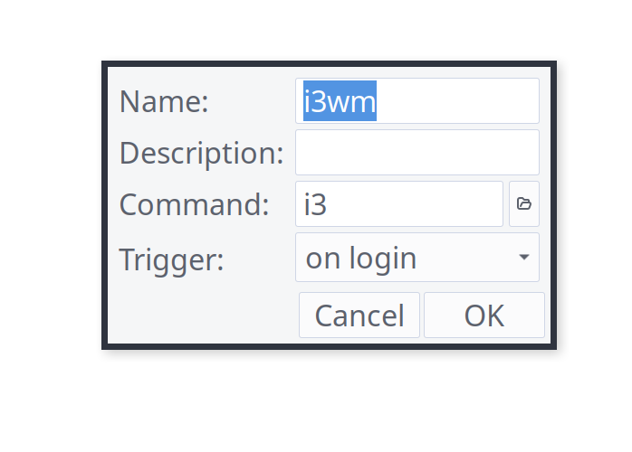 Startup entry for i3. Appearance dialog in Xfce